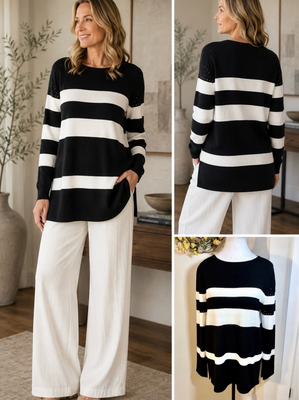 Neiman Marcus Collection Mongolian Cashmere  Striped Tunic Sweater Sz Large💛